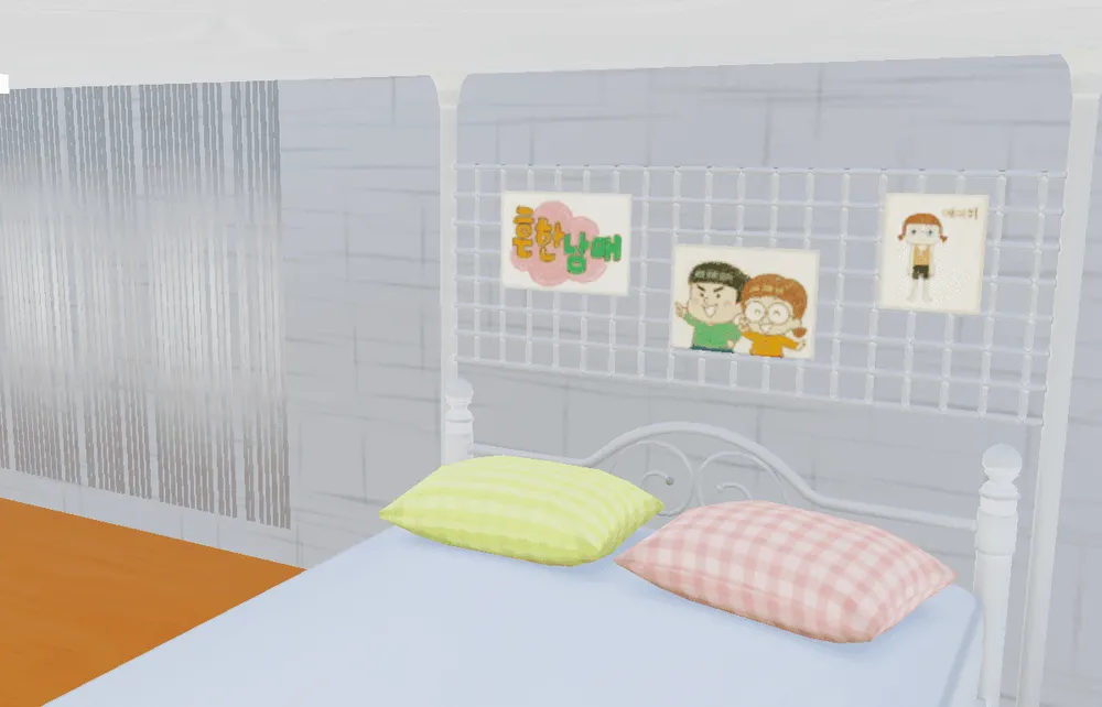 Amy’s bedroom decorated with Heunhan Nammae character illustrations
