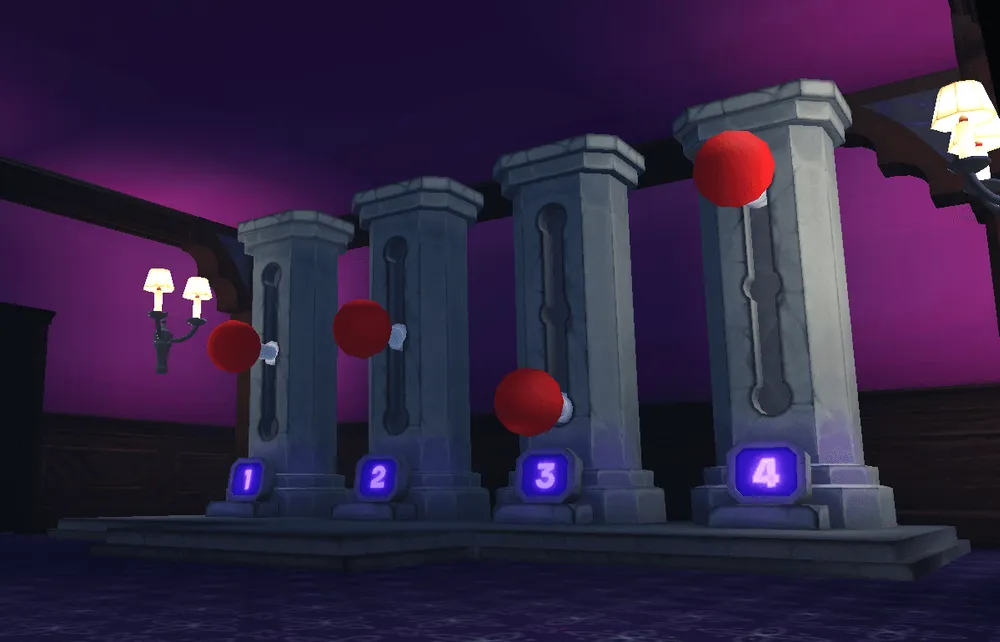 Four puzzle columns with numbered bases and red handles