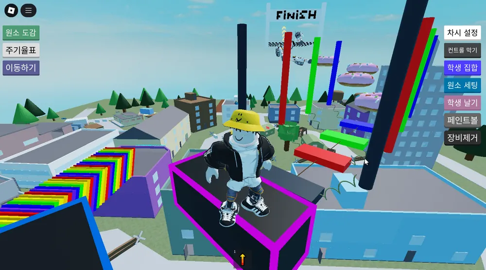 An obstacle course with element collection and classroom-management controls