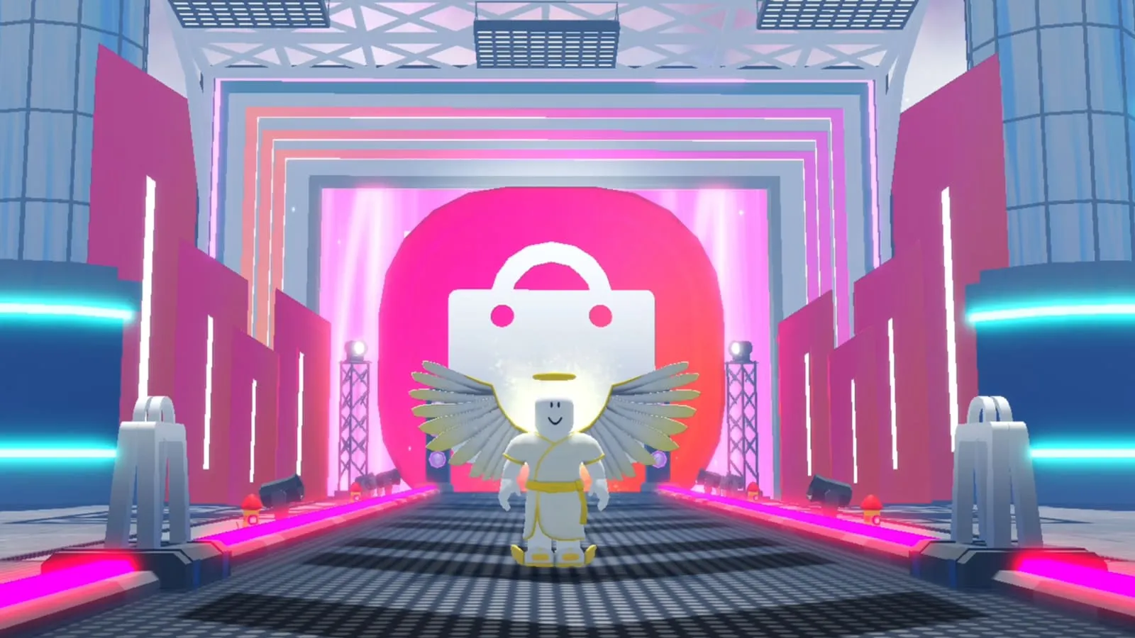 Catch the Drop의 런웨이에서 아이템을 착용한 Roblox 아바타