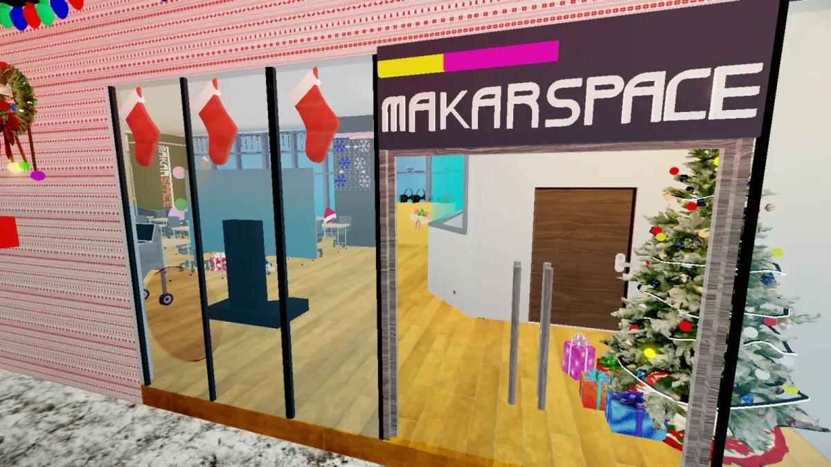 광주시 청소년수련관을 주제로 제작한 Roblox 월드 내부 화면
